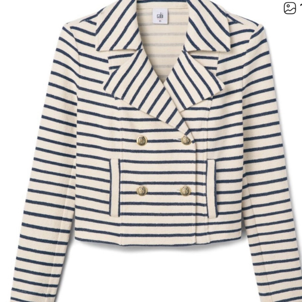 CAbi Women's Even Keel Navy and Cream Striped Blazer Jacket‎ Size XS